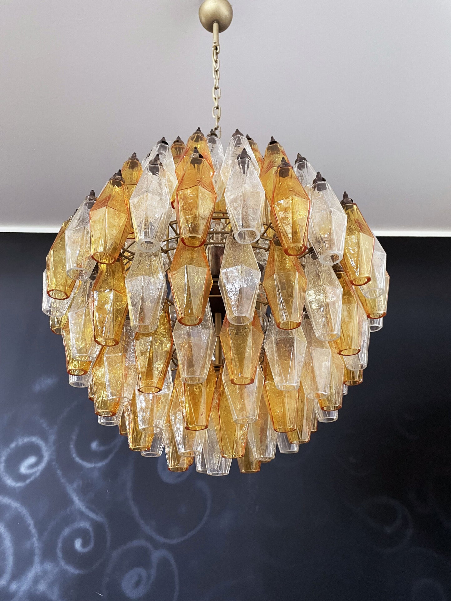 Murano Chandelier | 140 Clear and Yellow Polyhedral Glasses