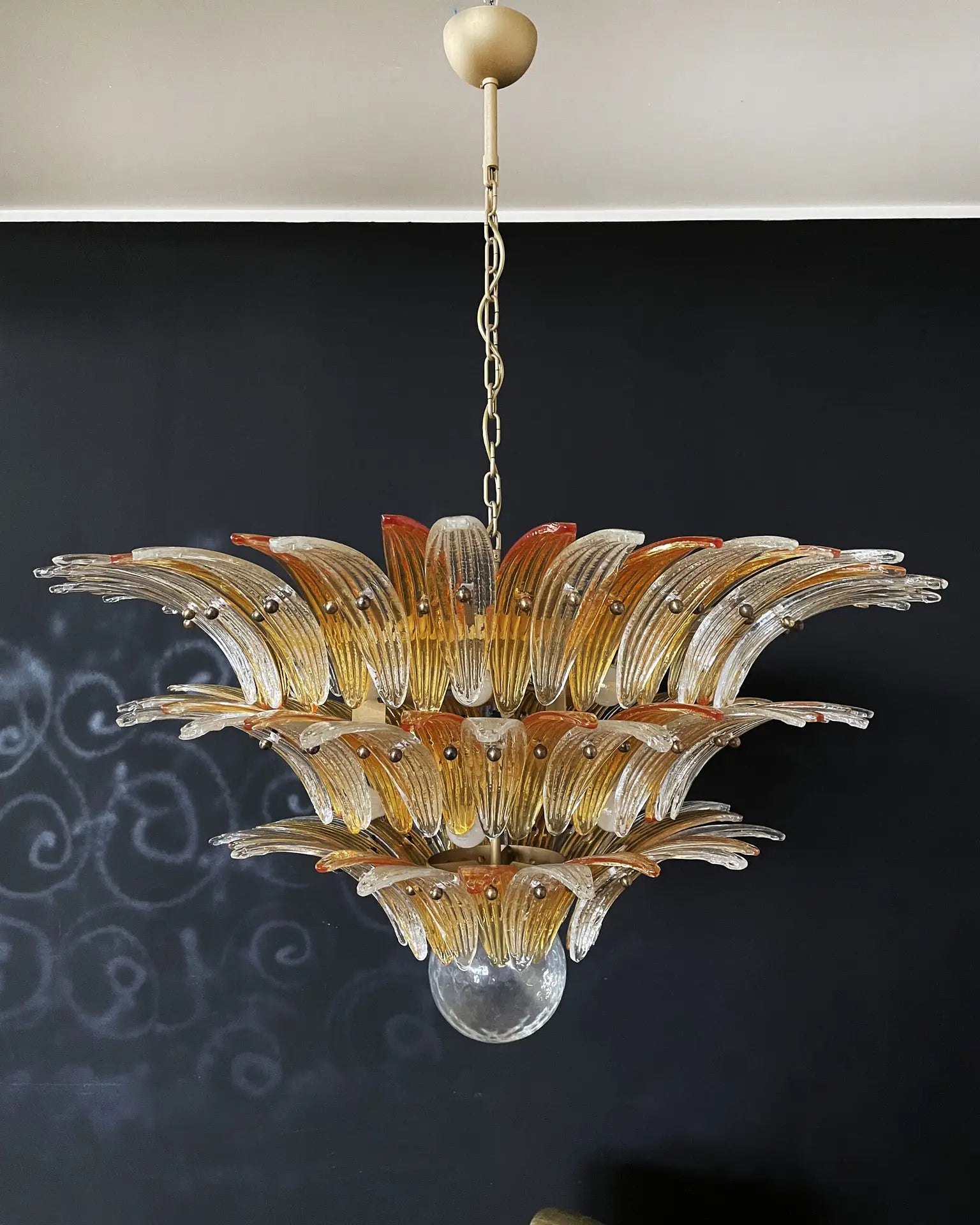 Murano Lysekrone – 104 Klare og gule Palmeglass – Murano Classics
