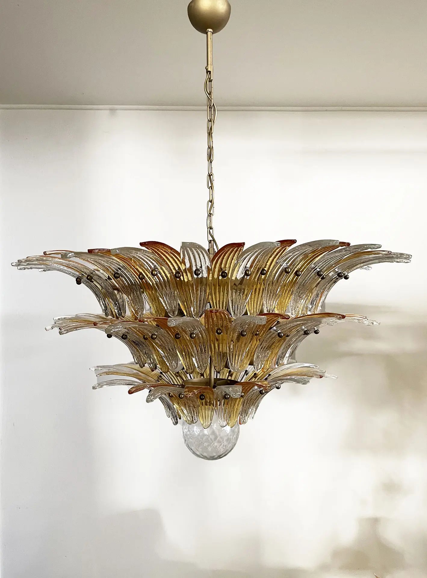 Murano Lysekrone – 104 Klare og gule Palmeglass – detalj 3 – Murano Classics