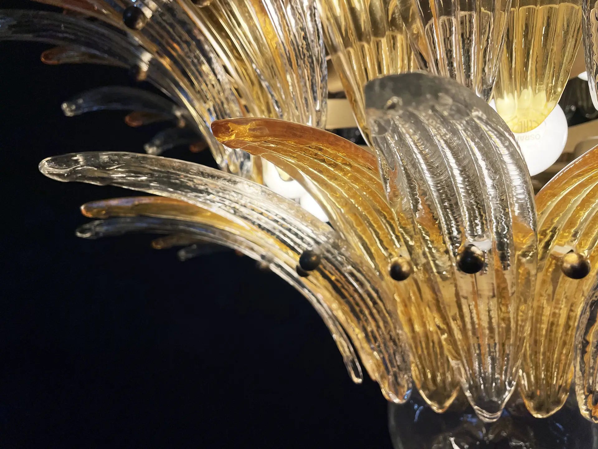 Murano Lysekrone – 104 Klare og gule Palmeglass – detalj 2 – Murano Classics