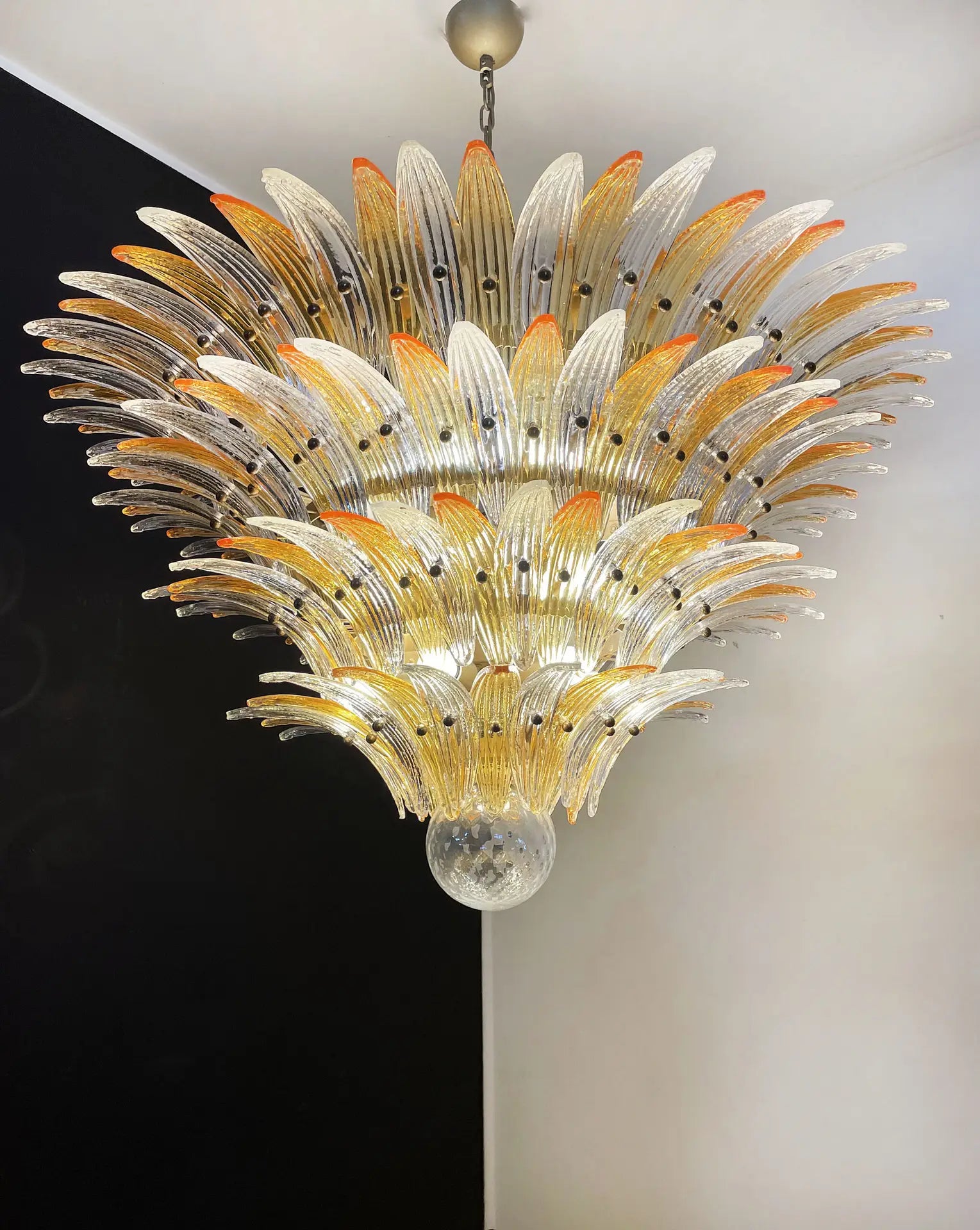 Murano Lysekrone – 163 Klare og gule Palmeglass – detalj 10 – Murano Classics