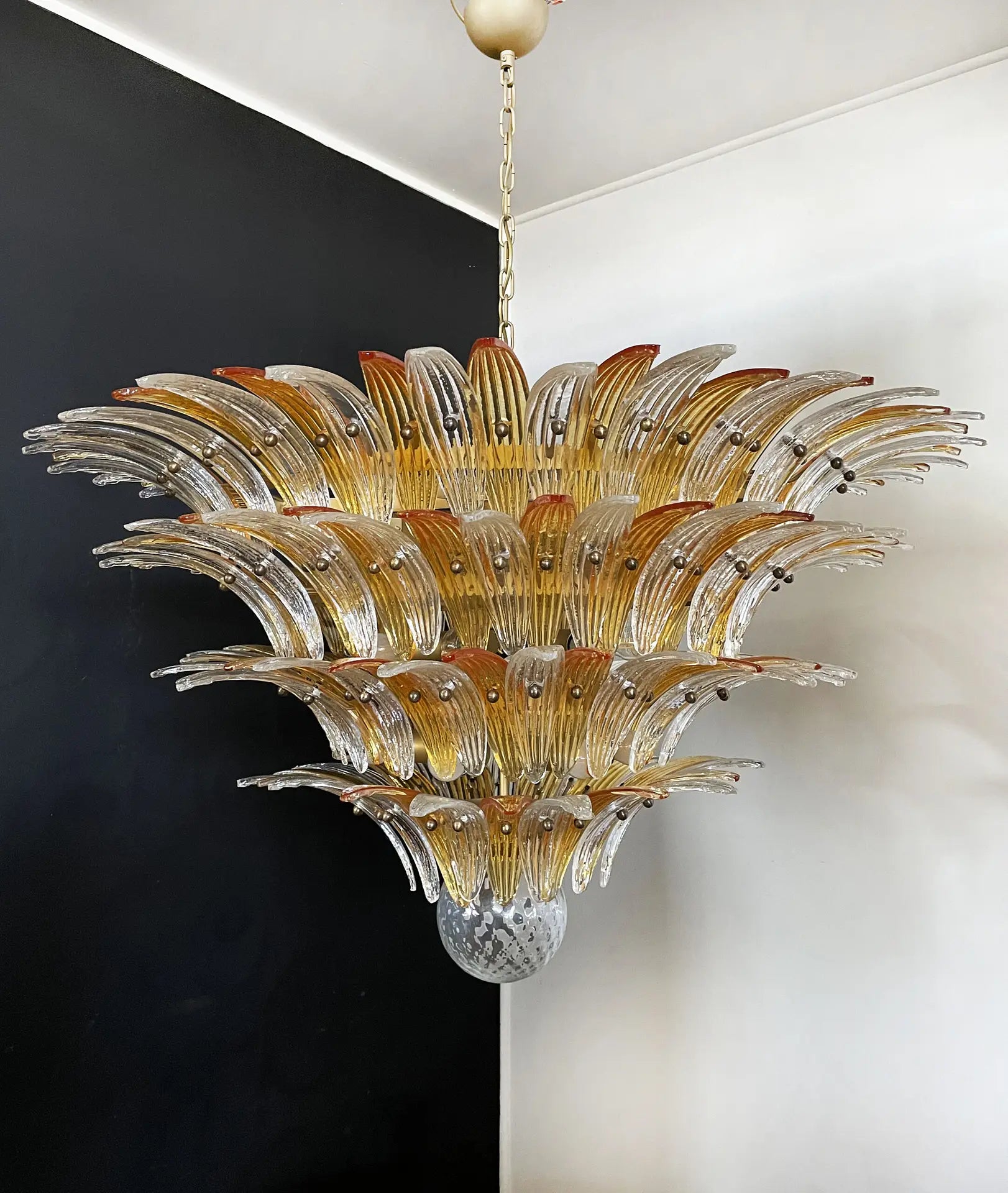 Murano Lysekrone – 163 Klare og gule Palmeglass – detalj 2 – Murano Classics