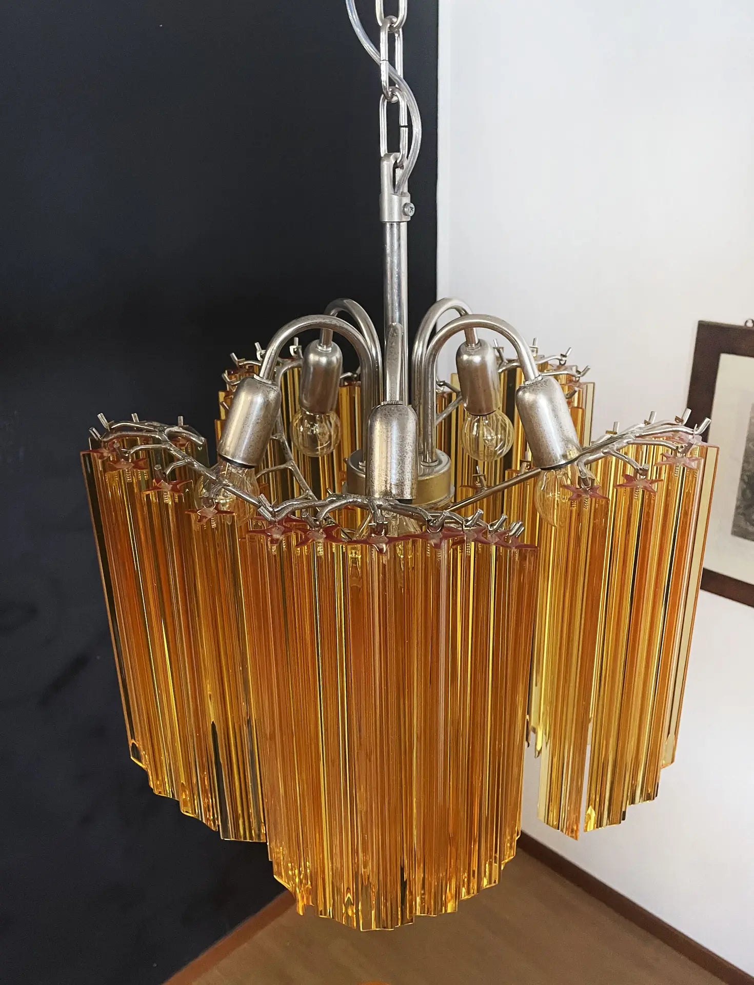 Murano Lysekrone – 60 Gule Prismeglass – detalj 3 – Murano Classics