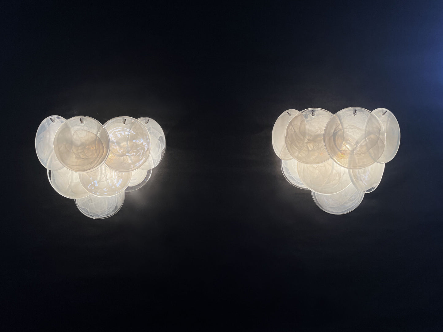 Murano Vegglampe | 10 Alabaster Hvite Diskglass | 1 par