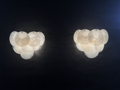 Murano Vegglampe | 10 Alabaster Hvite Diskglass | 1 par