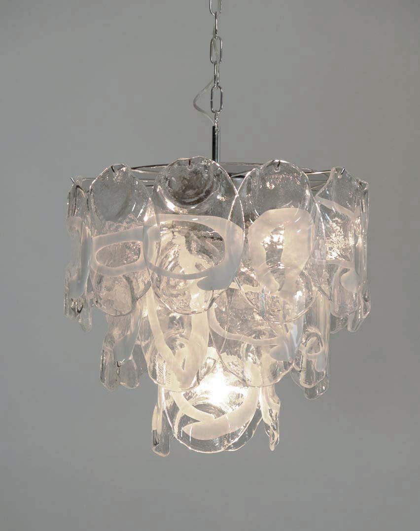 Murano Lysekrone | 23 Klare Hvite Crostoliglass