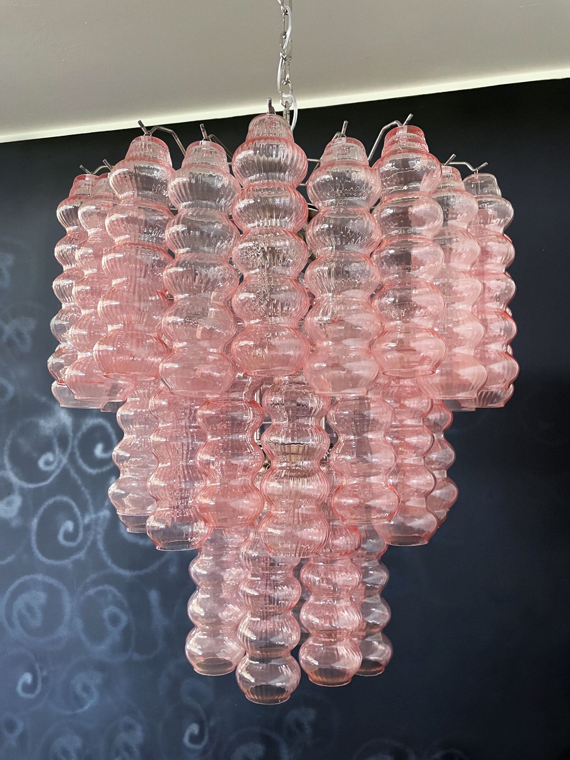 Murano Lysekrone – 48 Rosa Glassrør – detalj 9 – Murano Classics