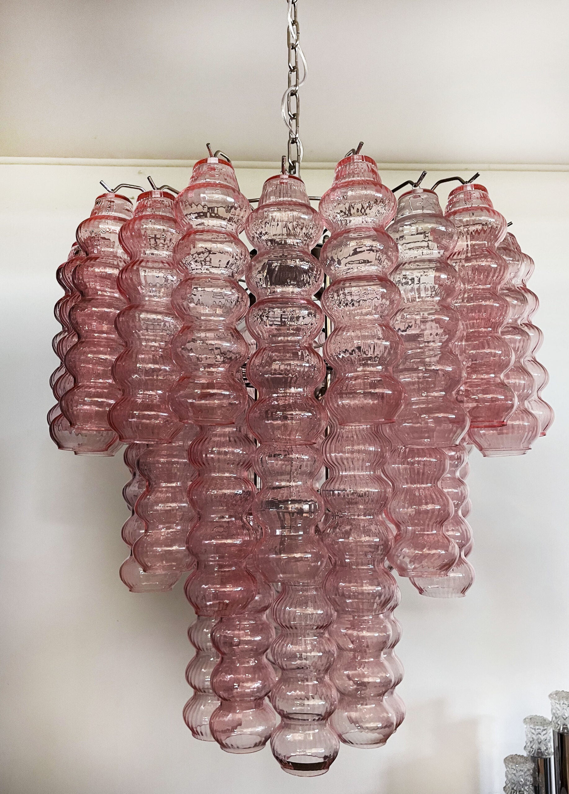 Murano Lysekrone – 48 Rosa Glassrør – detalj 10 – Murano Classics