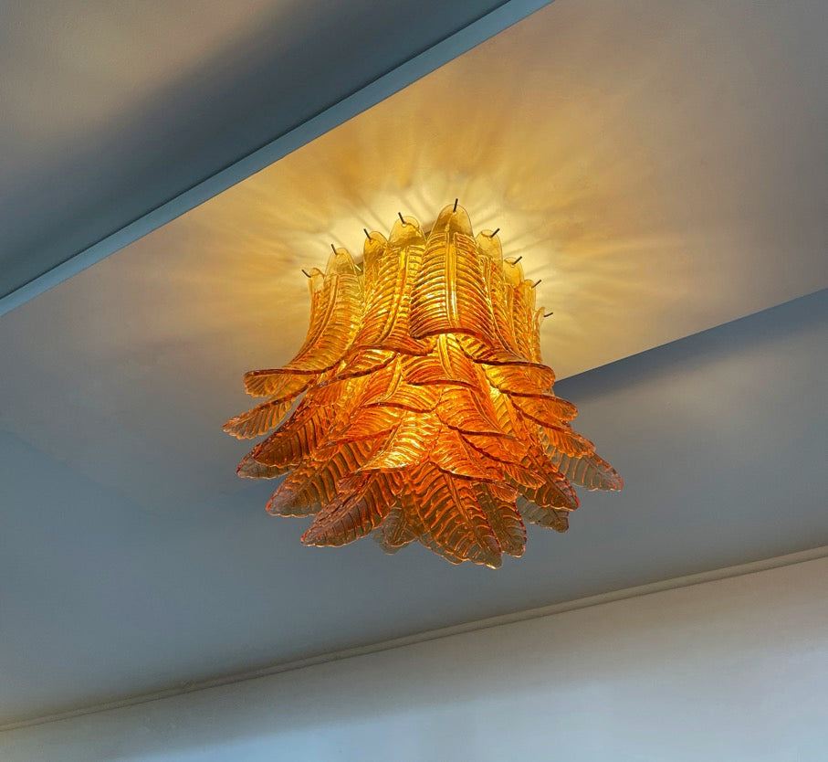 Murano Taklampe – 32 Gule Gull Felciglass – detalj 4 – Murano Classics