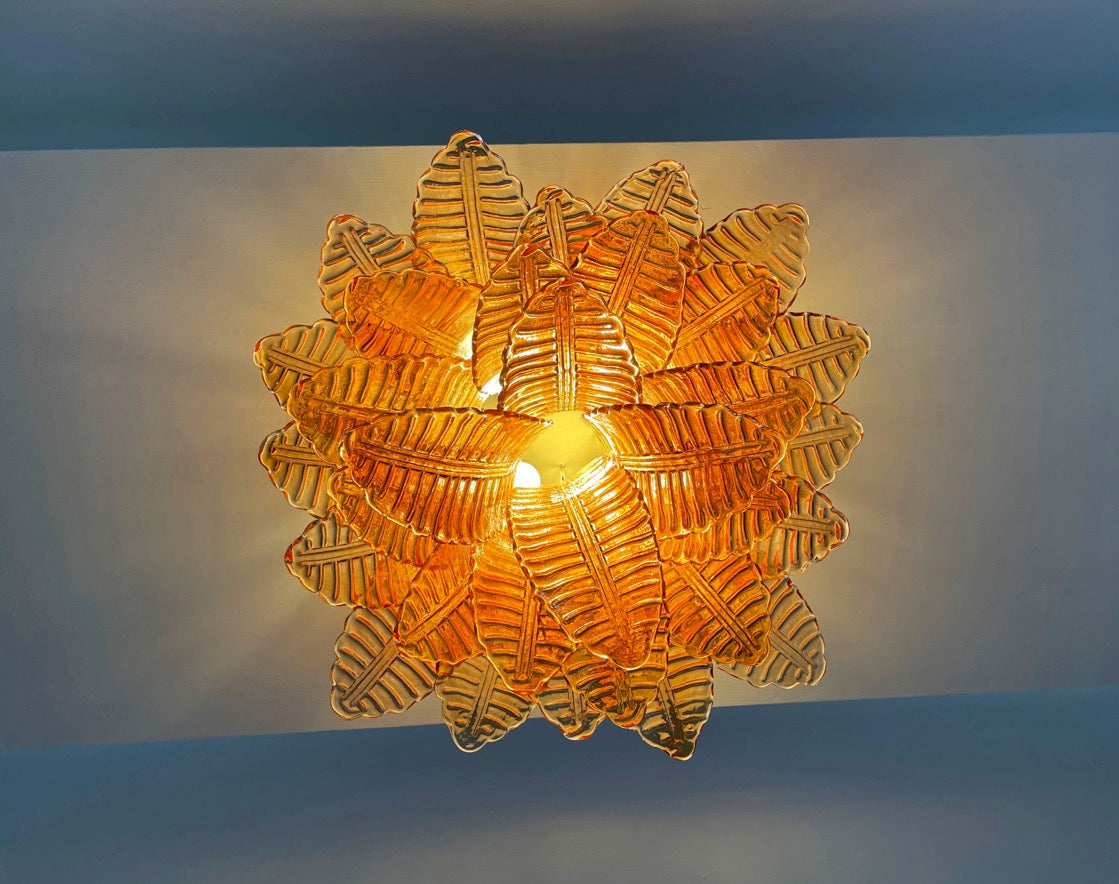 Murano Taklampe – 32 Gule Gull Felciglass – detalj 1 – Murano Classics