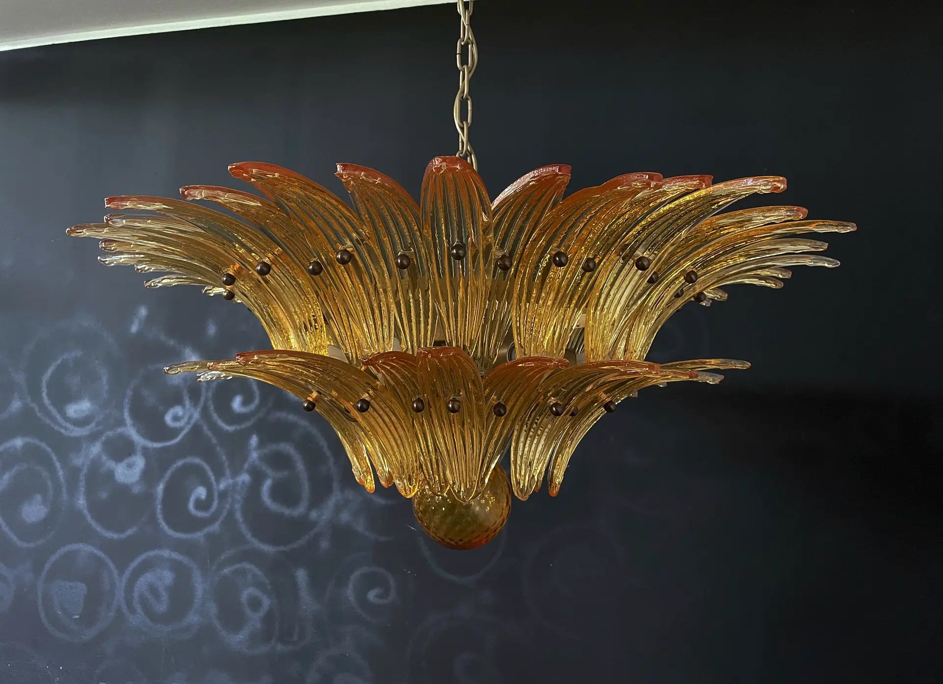 Murano Lysekrone – 58 Gule Palmeglass – detalj 4 – Murano Classics