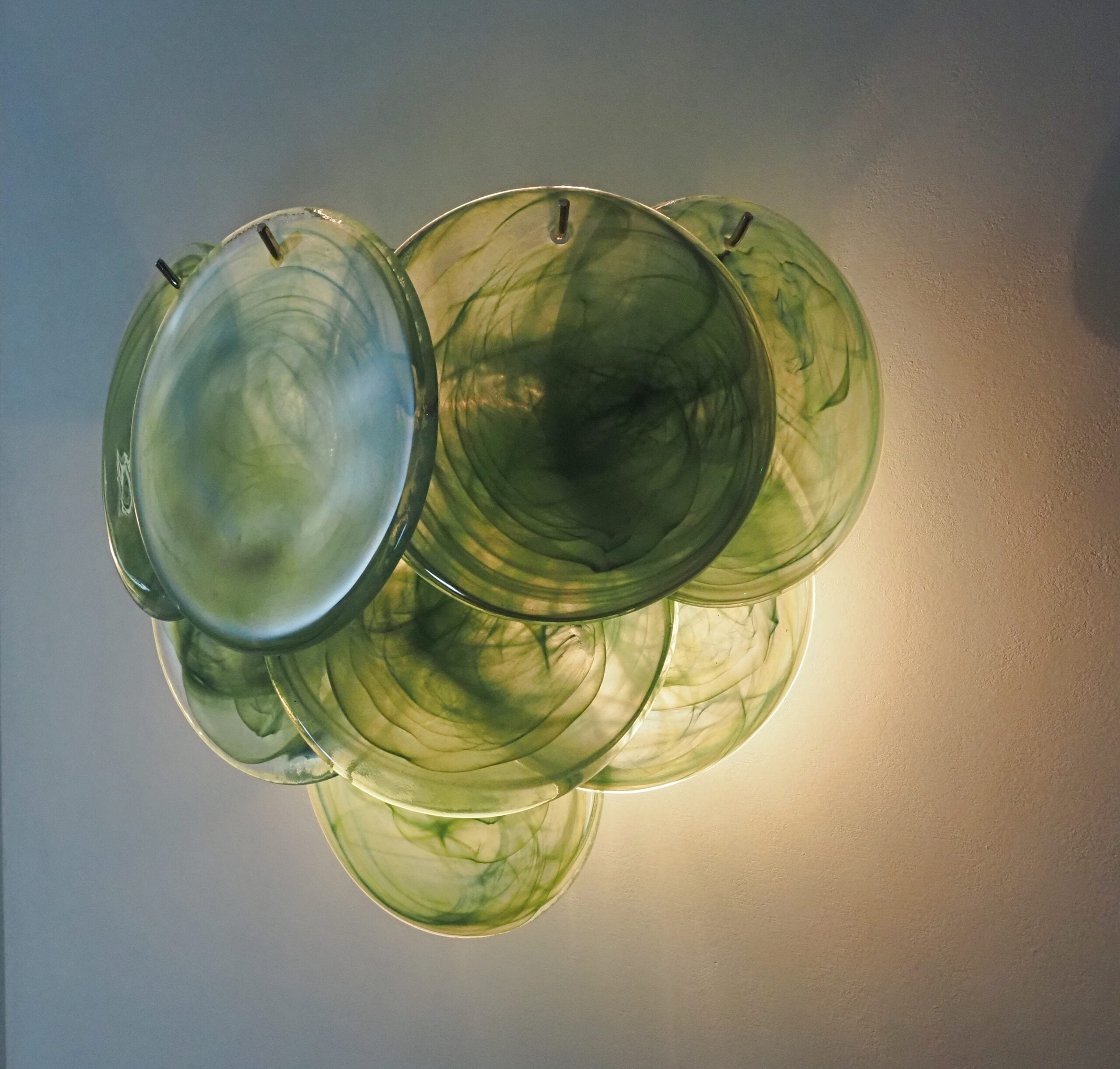 Murano Vegglampe – 10 Alabaster Grønne Diskglass – 2 stk – detalj 1 – Murano Classics
