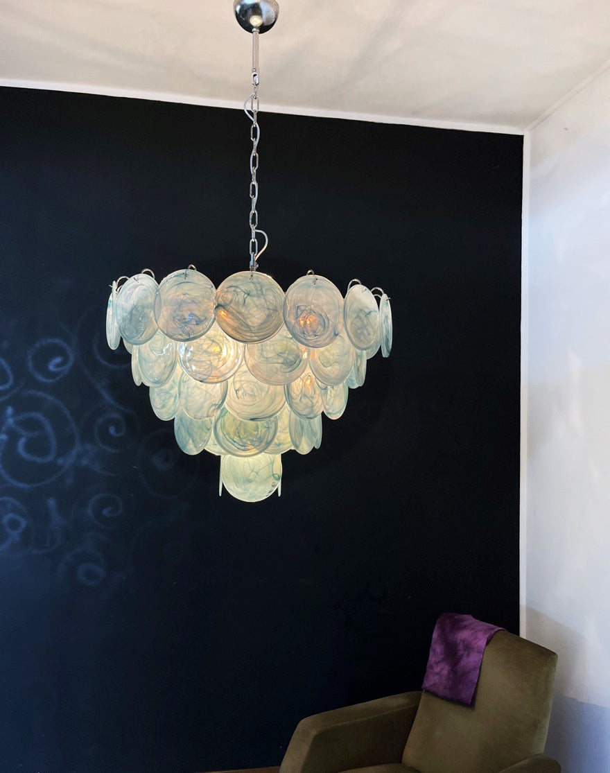 Murano Lysekrone – 57 Blå Alabaster Diskglass – detalj 2 – Murano Classics