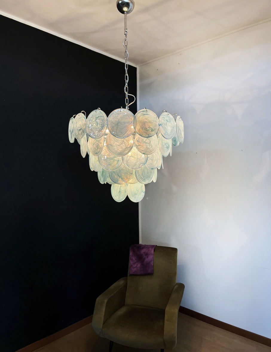 Murano Lysekrone – 57 Blå Alabaster Diskglass – detalj 3 – Murano Classics