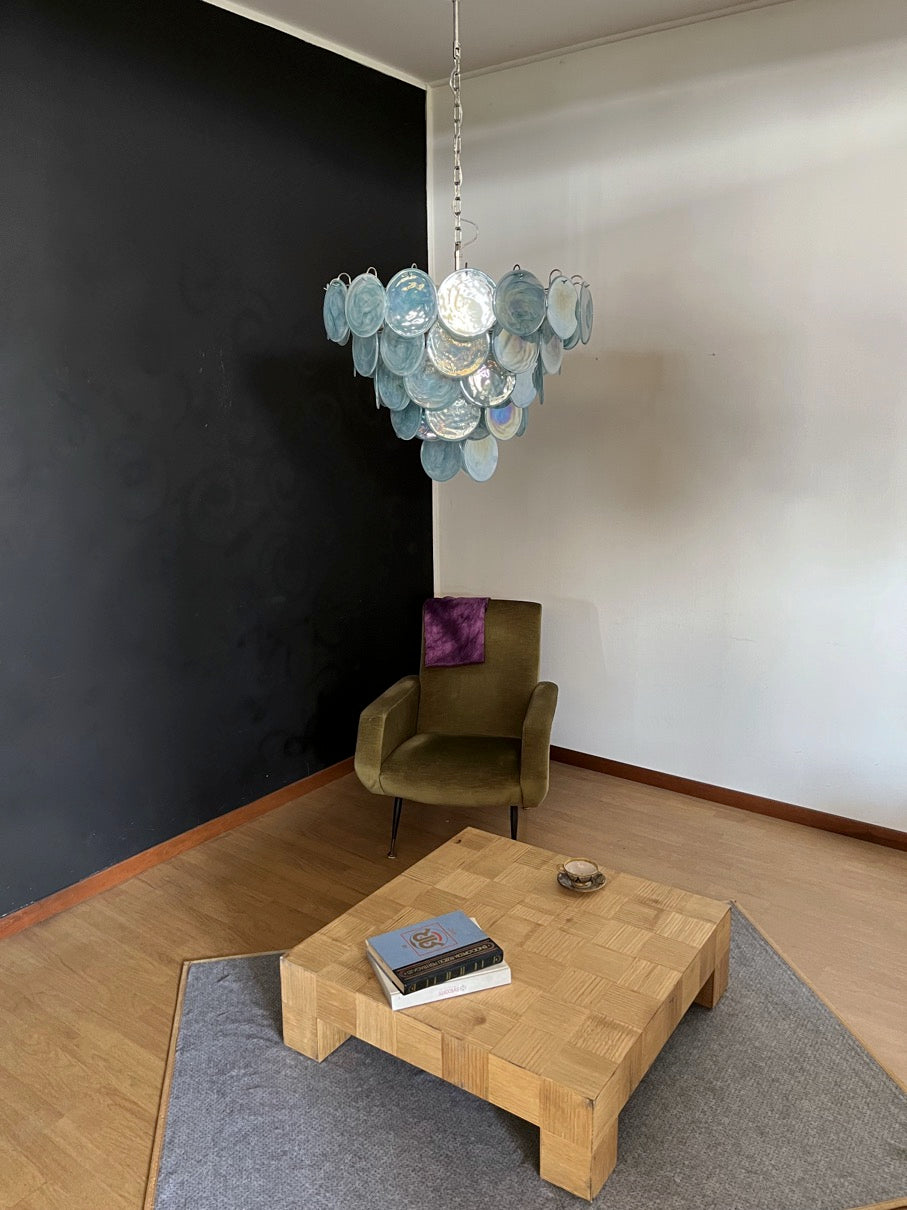 Murano Lysekrone – 57 Blå Alabaster Diskglass – detalj 7 – Murano Classics