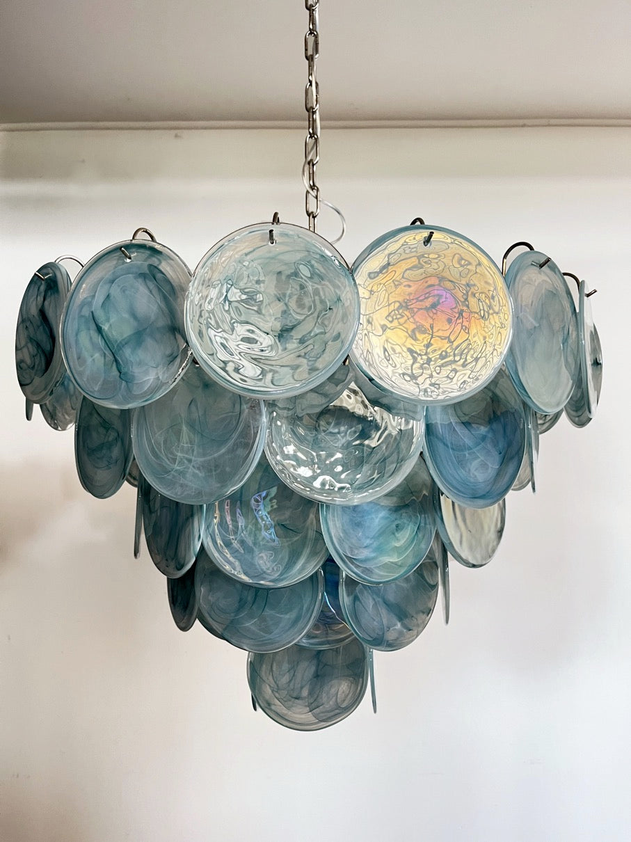 Murano Lysekrone | 57 Blå Iris Diskglass