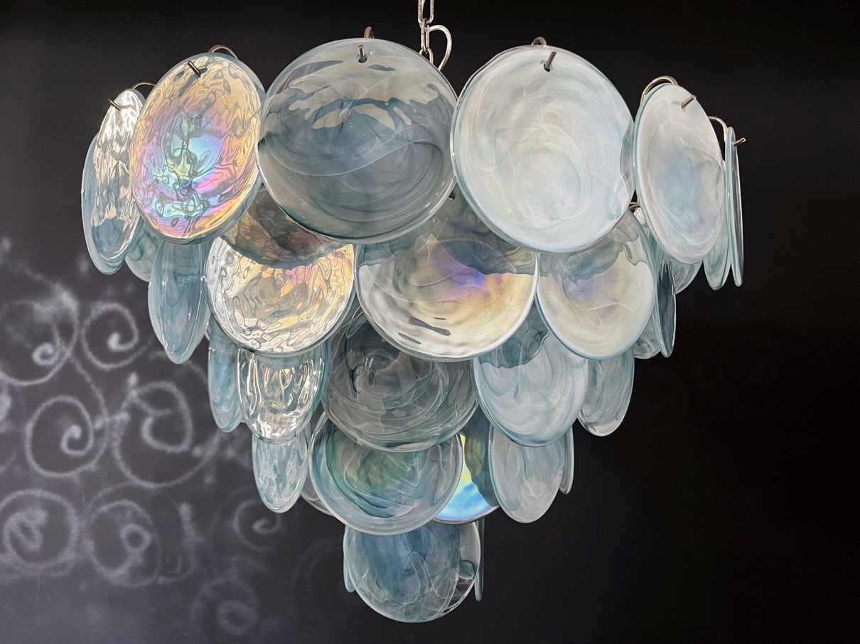 Murano Lysekrone – 57 Blå Alabaster Diskglass – detalj 5 – Murano Classics