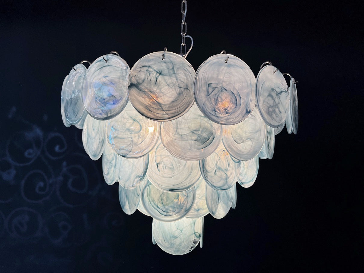 Murano Lysekrone – 57 Blå Alabaster Diskglass – detalj 4 – Murano Classics