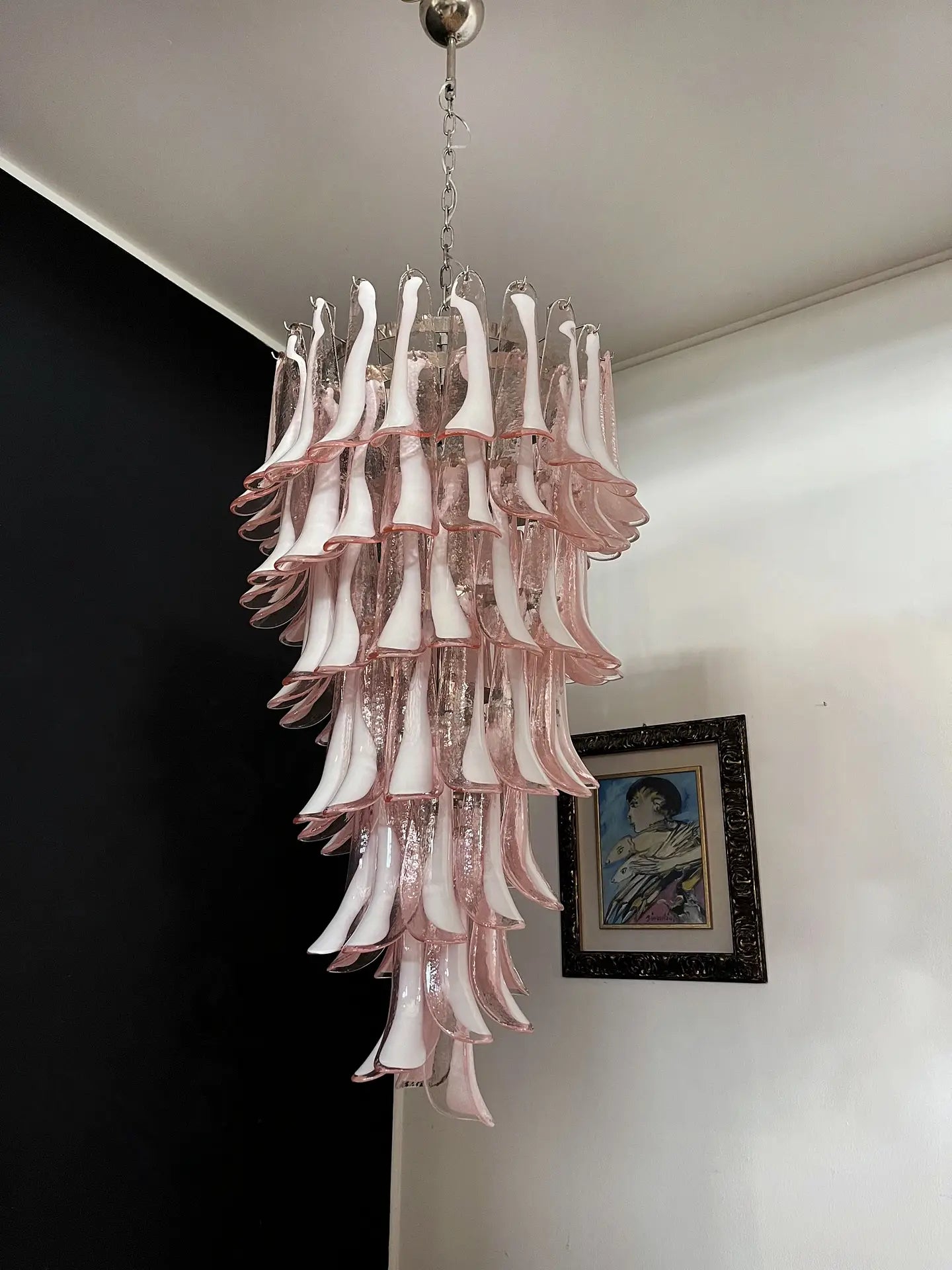 Murano Lysekrone – 83 Rosa Konglebladglass – detalj 5 – Murano Classics