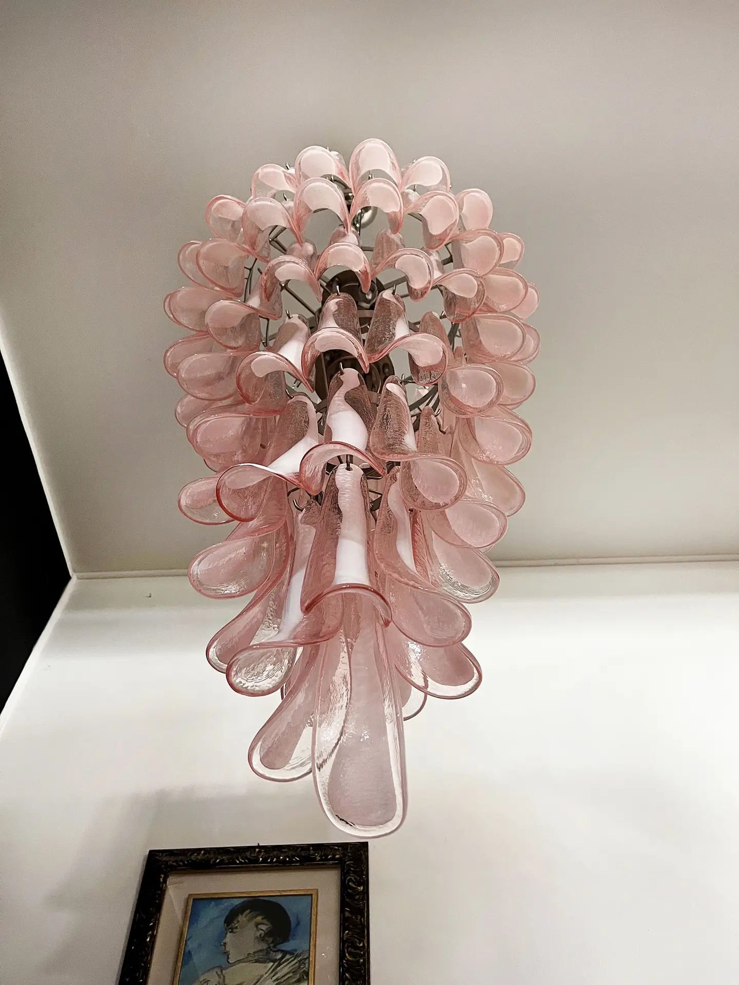 Murano Lysekrone – 83 Rosa Konglebladglass – detalj 2 – Murano Classics