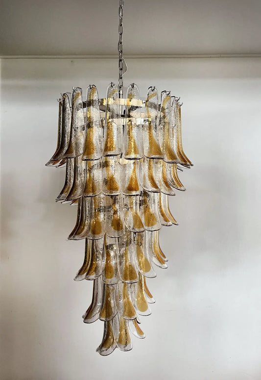 Murano Chandelier | 83 Clear and Yellow Cone Leaf Glasses