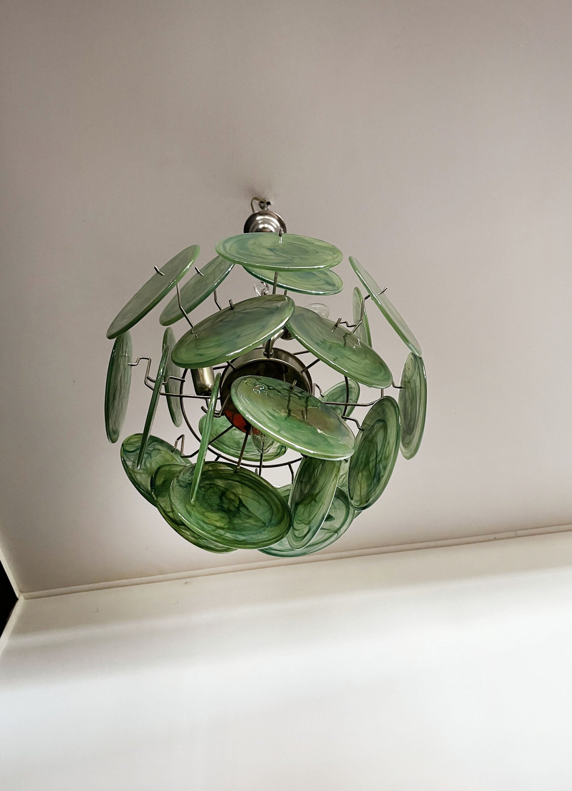 Murano Lysekrone – 24 Grønne Glassdisker – detalj 2 – Murano Classics