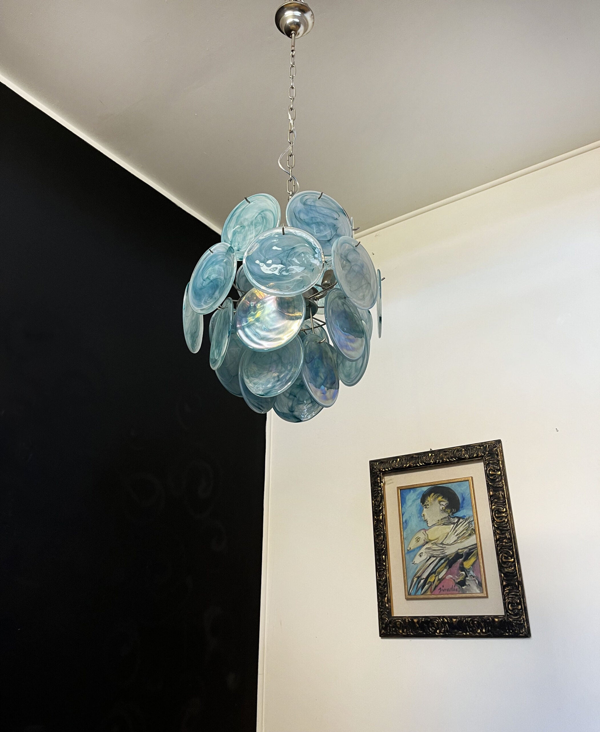 Murano Lysekrone – 24 Blå Glassdisker – detalj 3 – Murano Classics