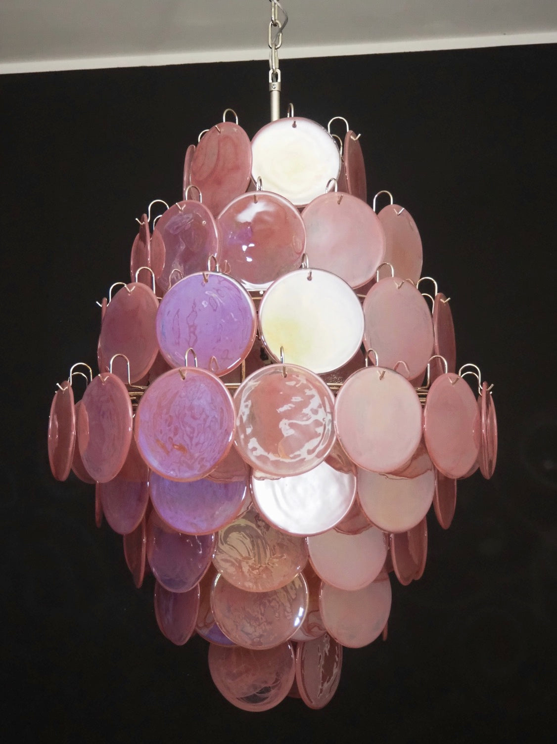 Murano Lysekrone – 87 Rosa Glassdisker – detalj 4 – Murano Classics