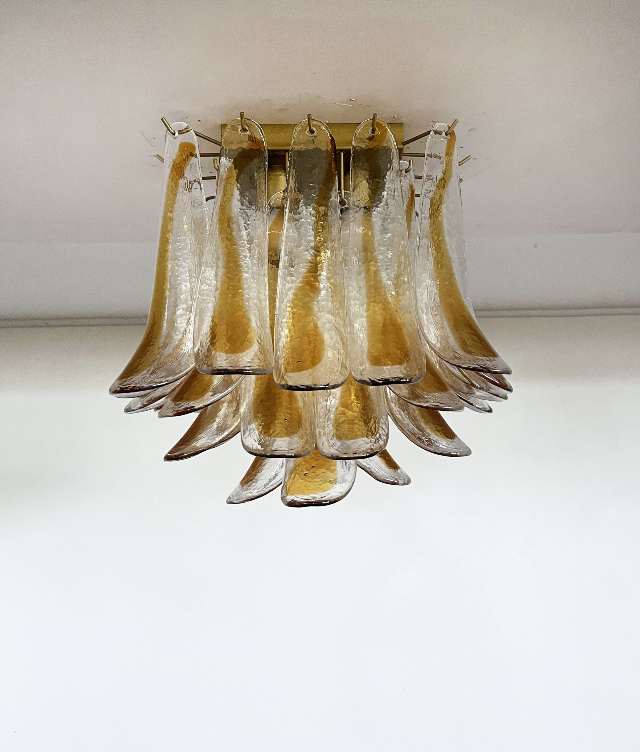 Murano Taklampe – 32 Klar, Gul Konglebladglass – Murano Classics