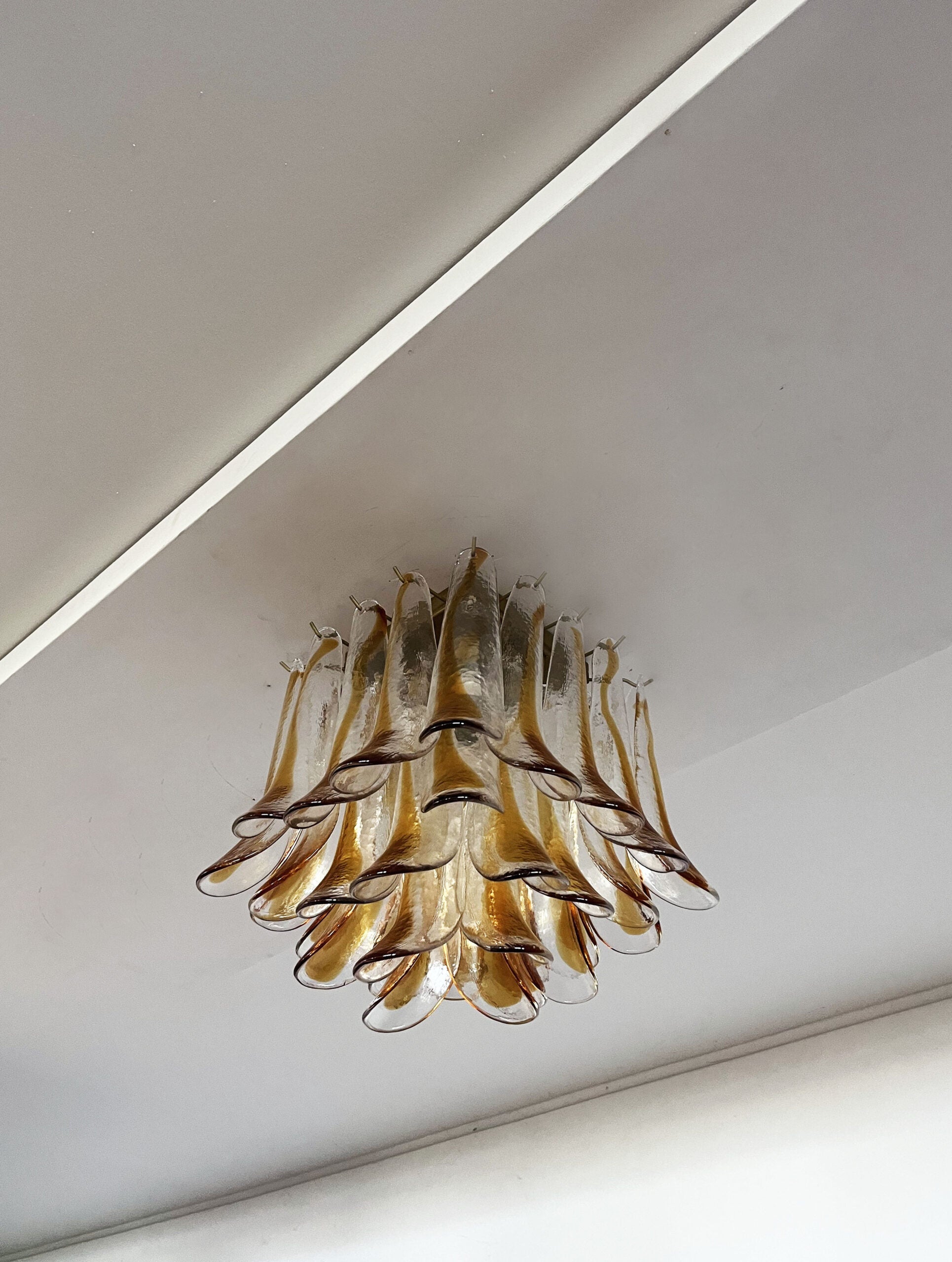 Murano Taklampe | 32 Klar, Gul Konglebladglass