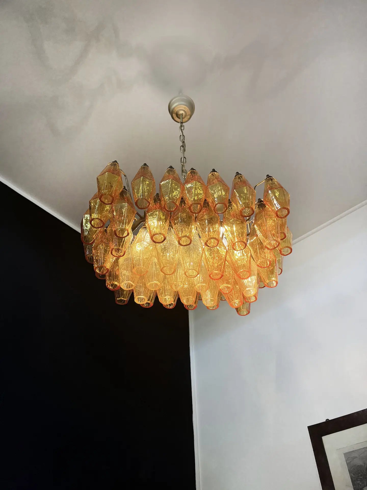 Murano Lysekrone – 56 Gule Poliedriglass – detalj 7 – Murano Classics