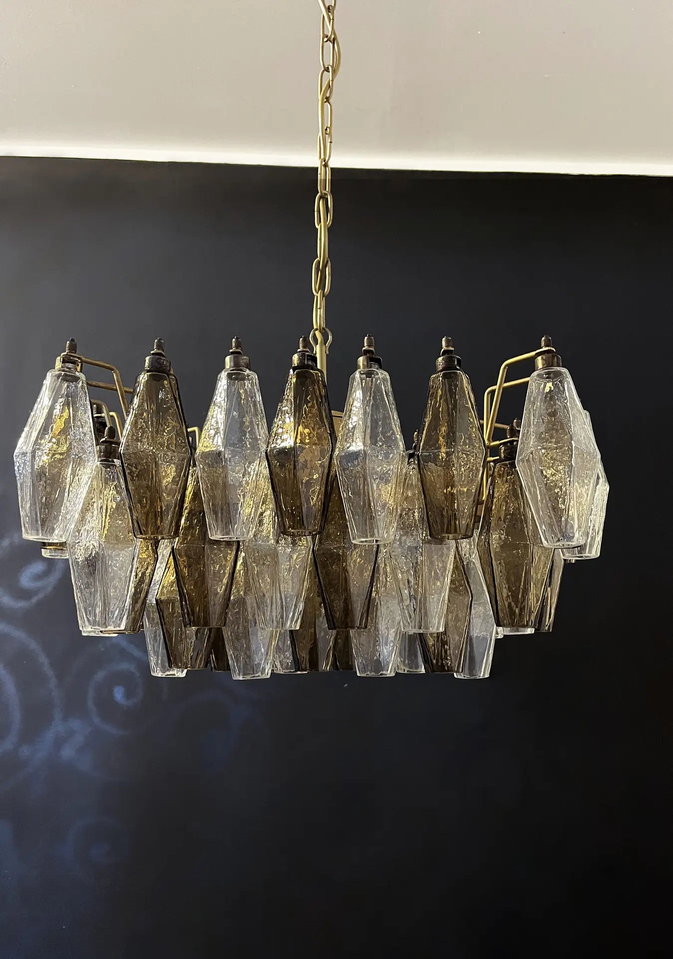 Murano Chandelier | 56 Clear and smoke colored Polyhedral glasses