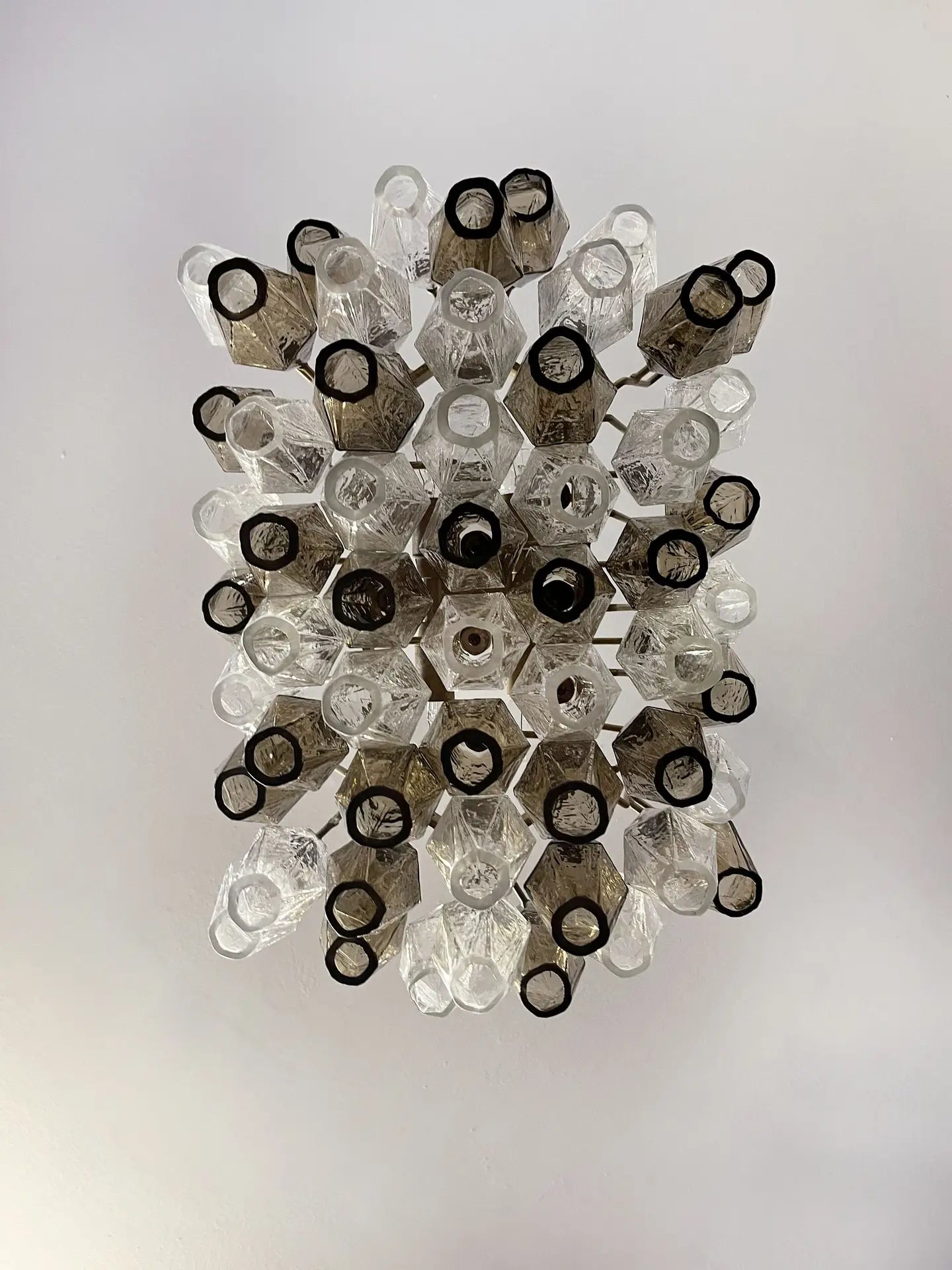 Murano Chandelier | 56 Clear and smoke colored Polyhedral glasses