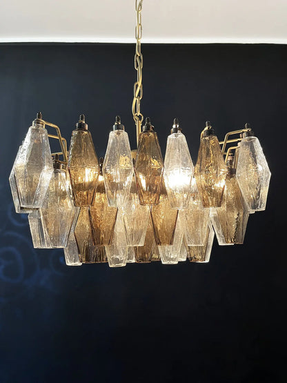 Murano Chandelier | 56 Clear and smoke colored Polyhedral glasses