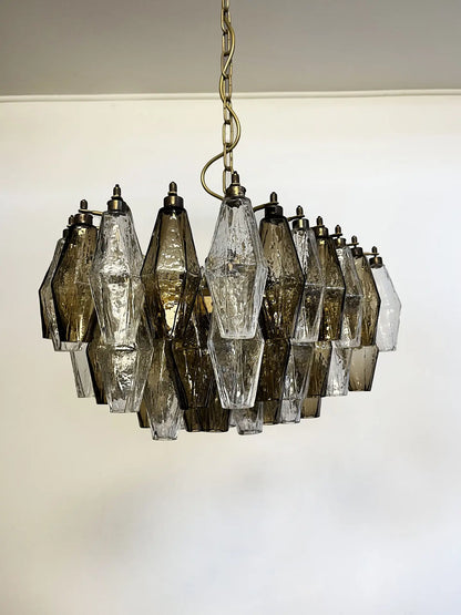 Murano Chandelier | 56 Clear and smoke colored Polyhedral glasses