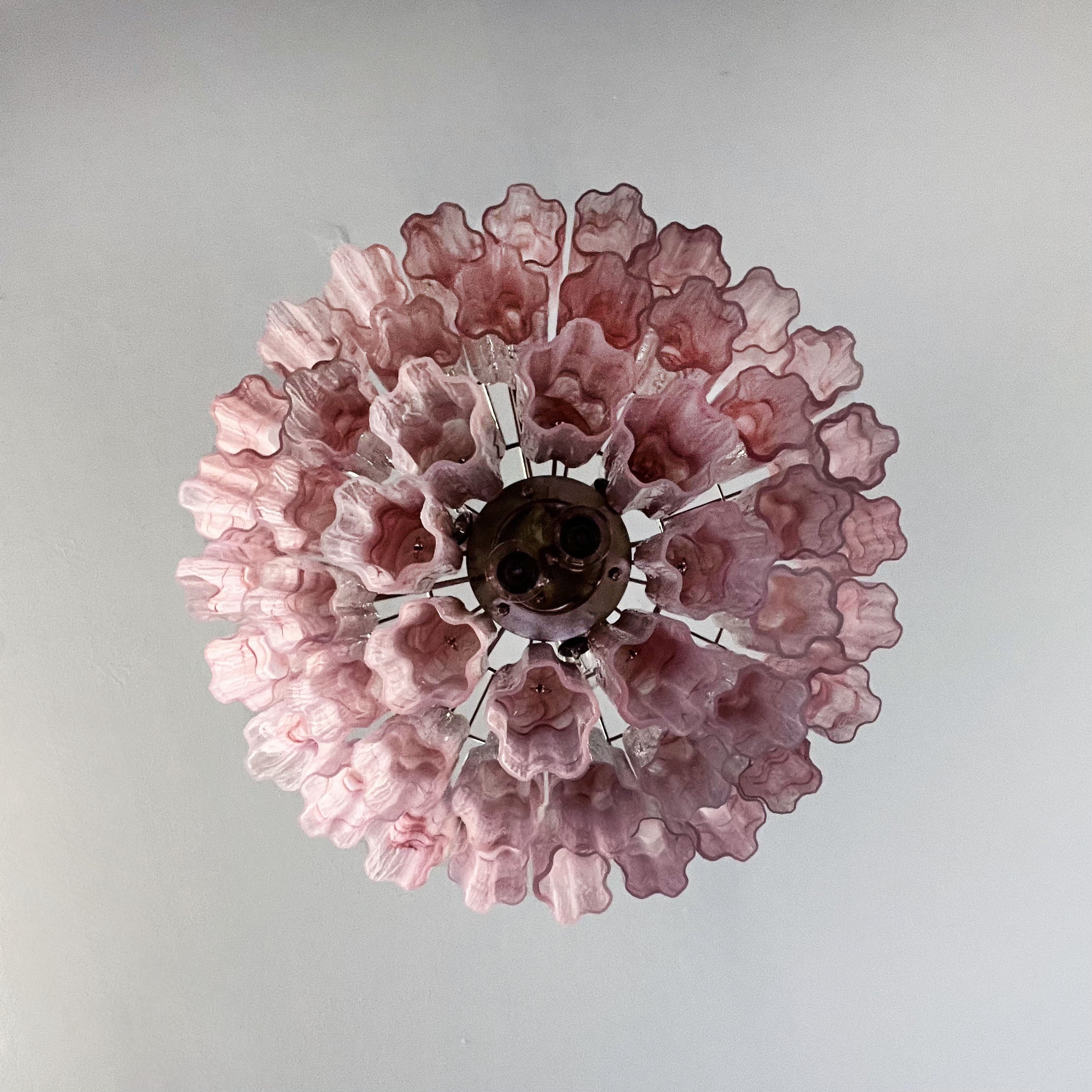 Murano Lysekrone | 48 Rosa Alabaster Glassrør