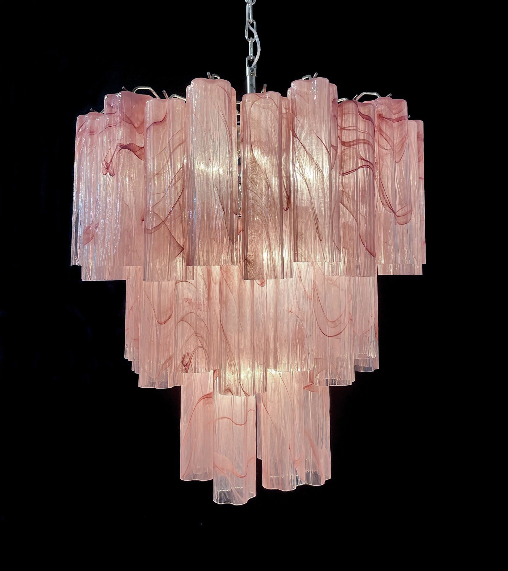 Murano Lysekrone – 48 Rosa Alabaster Glassrør – detalj 4 – Murano Classics