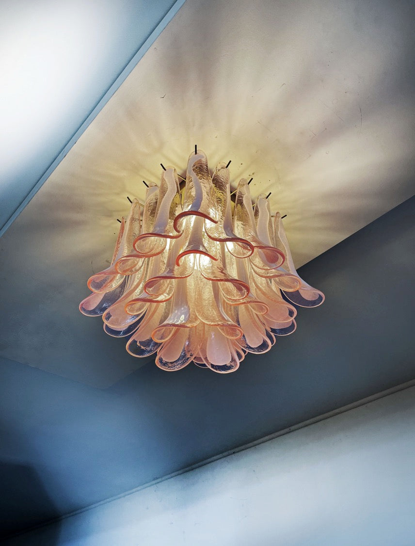 Murano Taklampe – 32 Rosa Konglebladglass – detalj 7 – Murano Classics