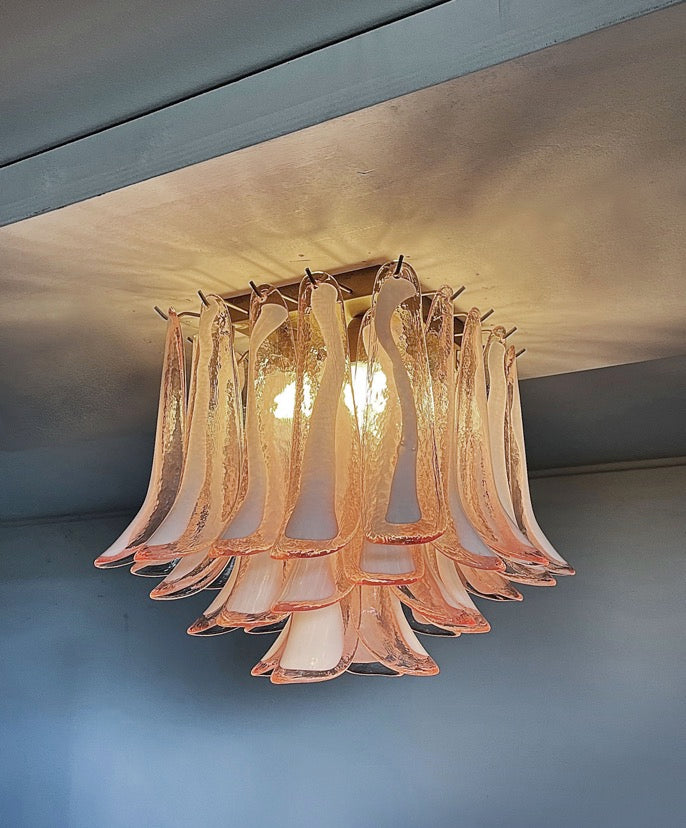 Murano Taklampe – 32 Rosa Konglebladglass – detalj 6 – Murano Classics