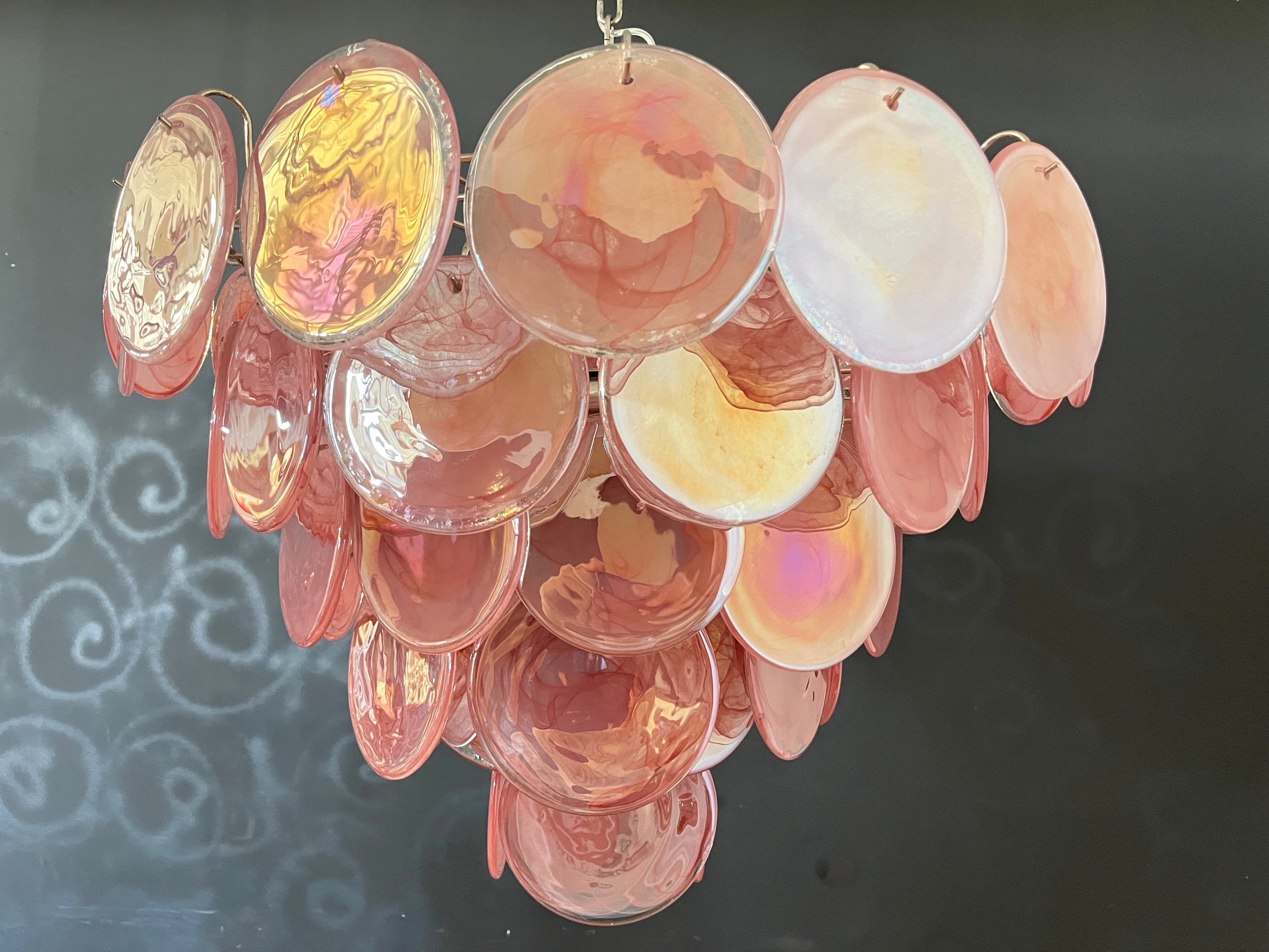 Murano Lysekrone – 57 Rosa Glassdisker – Murano Classics