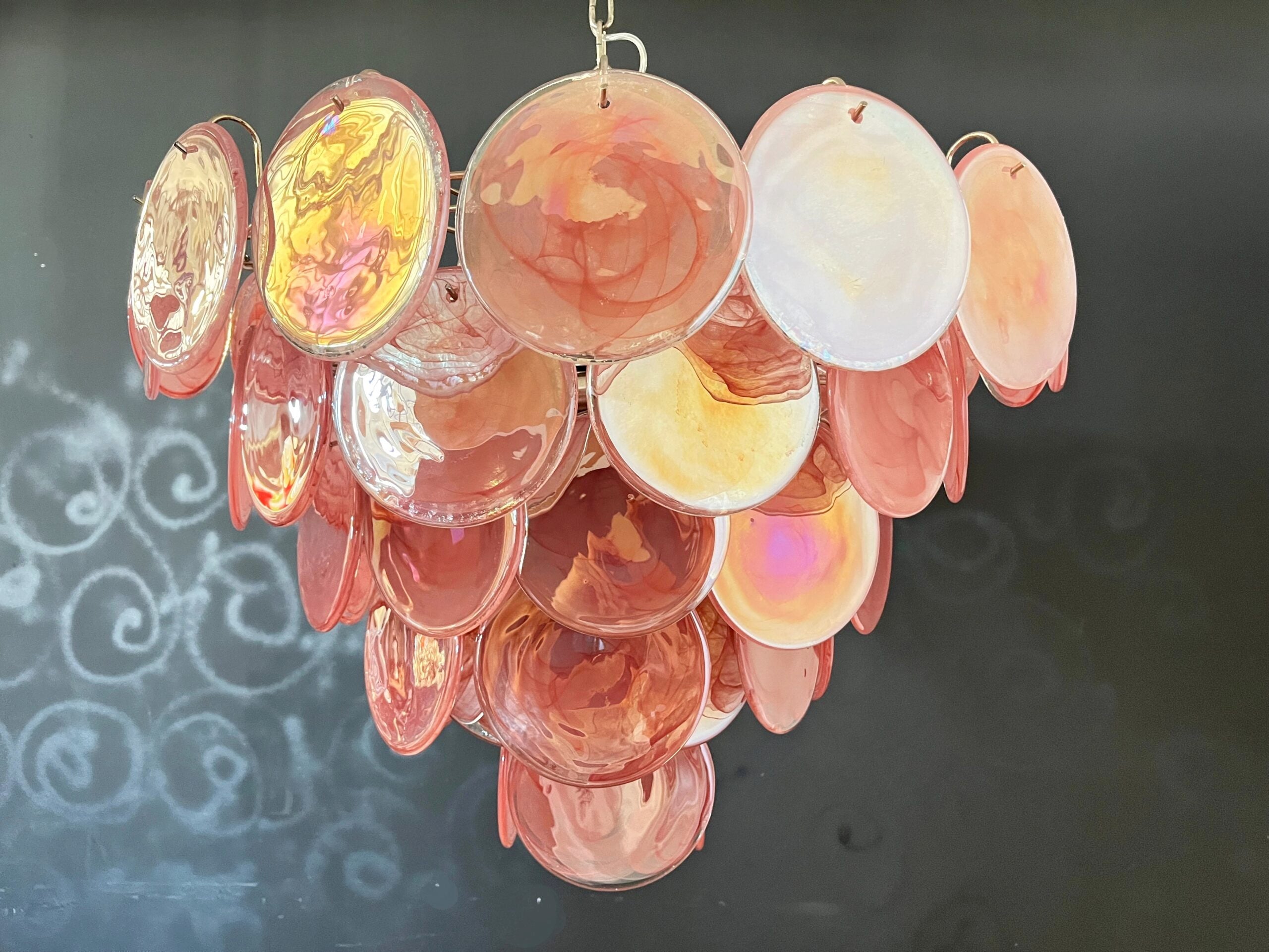 Murano Lysekrone – 57 Rosa Glassdisker – detalj 3 – Murano Classics