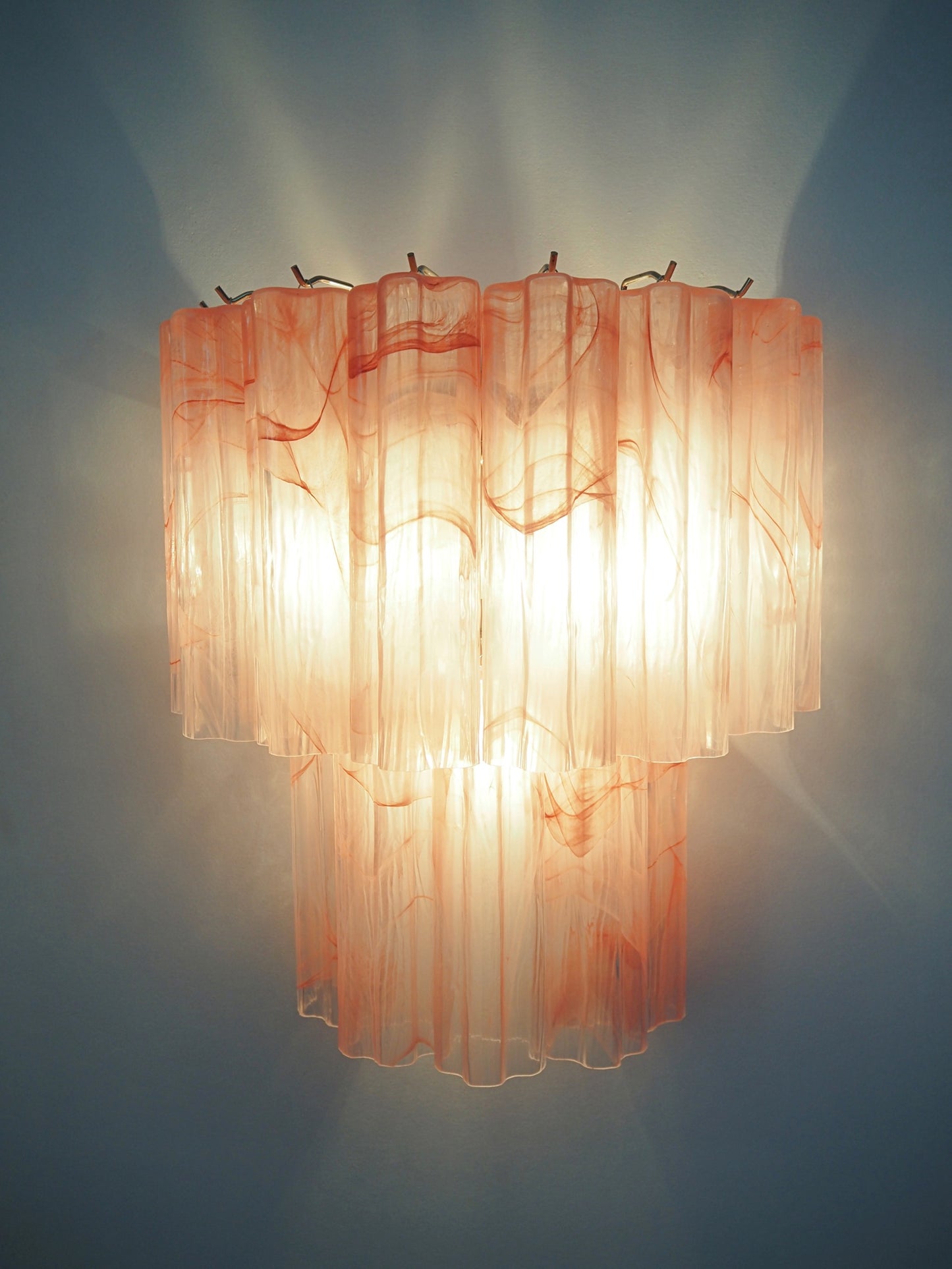 Murano Vegglampe | 13 Rosa Alabaster Glassrør | 1 par