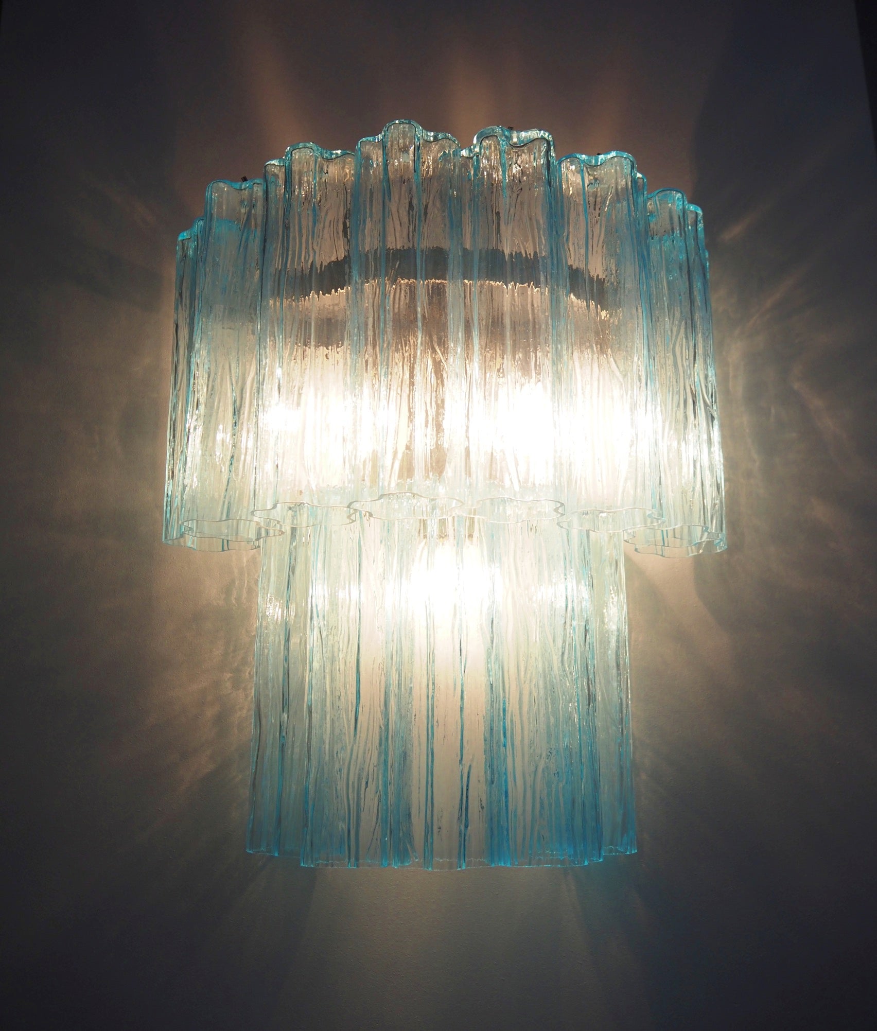 Murano Vegglampe – 13 Blå Glassrør – 2 stk – detalj 1 – Murano Classics