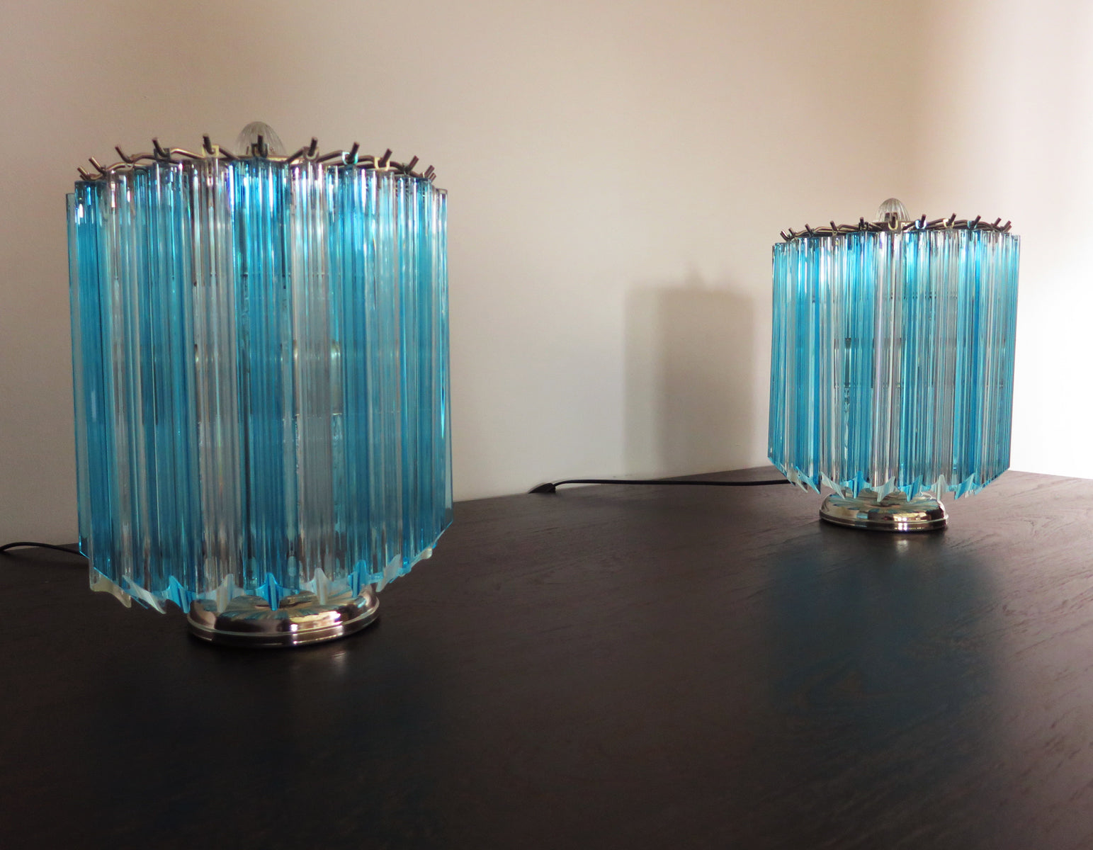 Murano Bordlampe – 24 Klare og Blå Prismeglass – 2 stk – Murano Classics