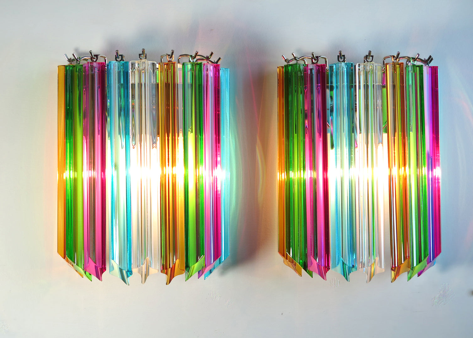 Murano Vegglampe | 9 Multifarge Prismeglass | 2 stk