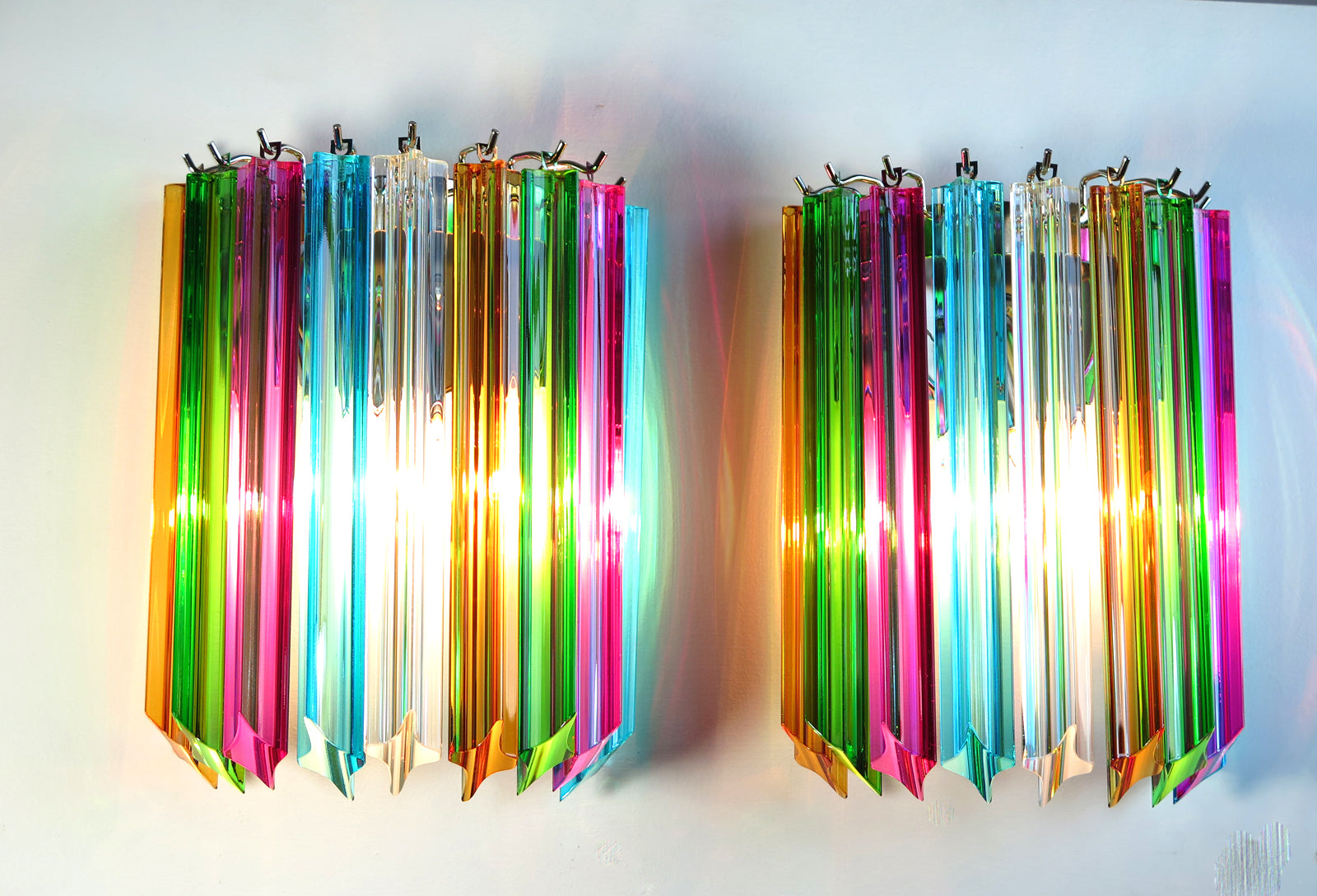 Murano Vegglampe | 9 Multifarge Prismeglass | 2 stk