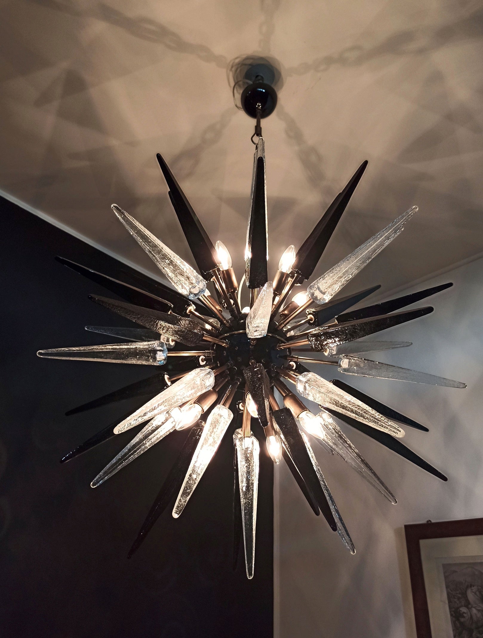 Murano Lysekrone – 51 Klare Sorte Sputnik – detalj 2 – Murano Classics