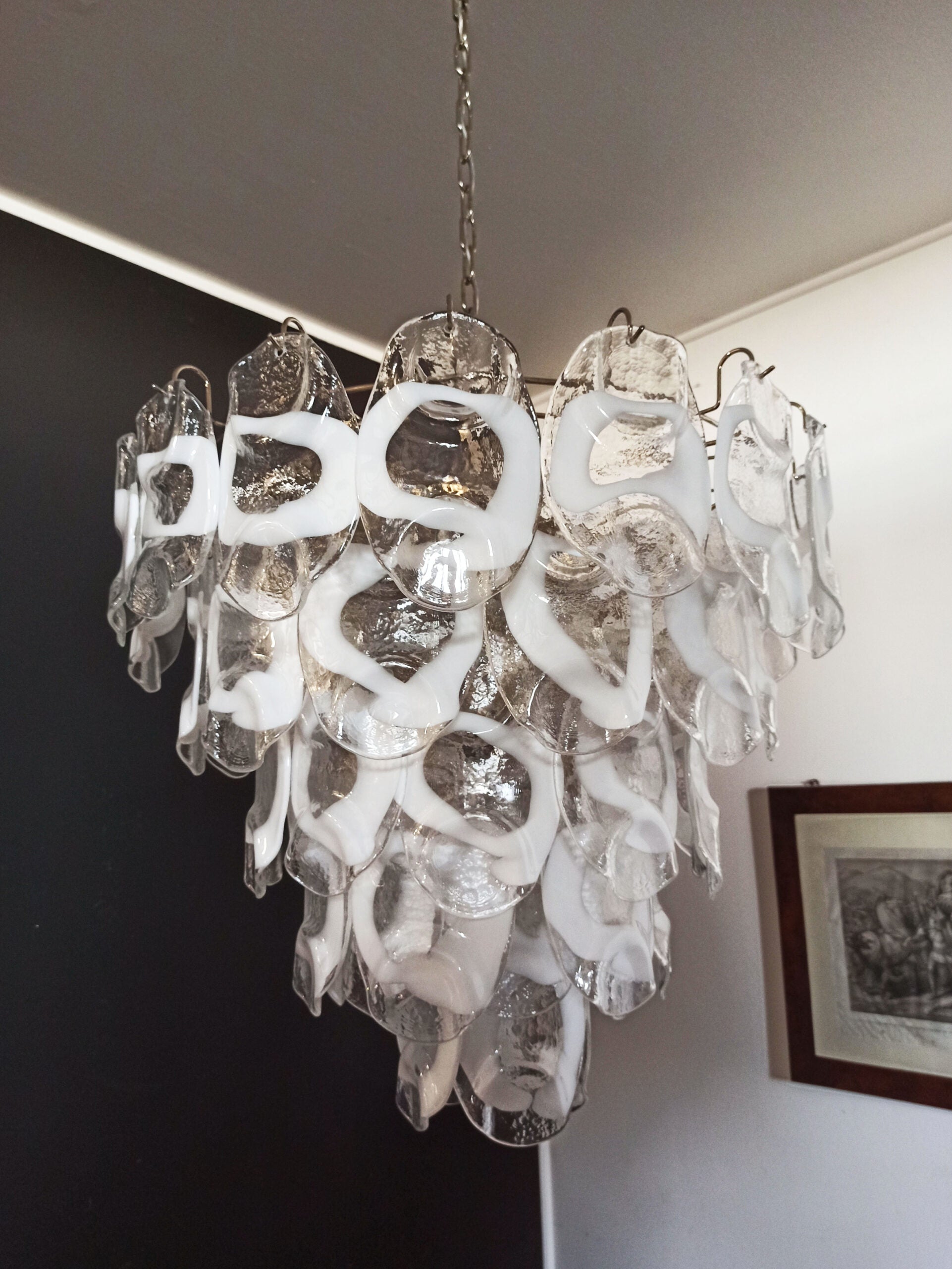 Murano Lysekrone | 57 Klare Hvite Crostoliglass