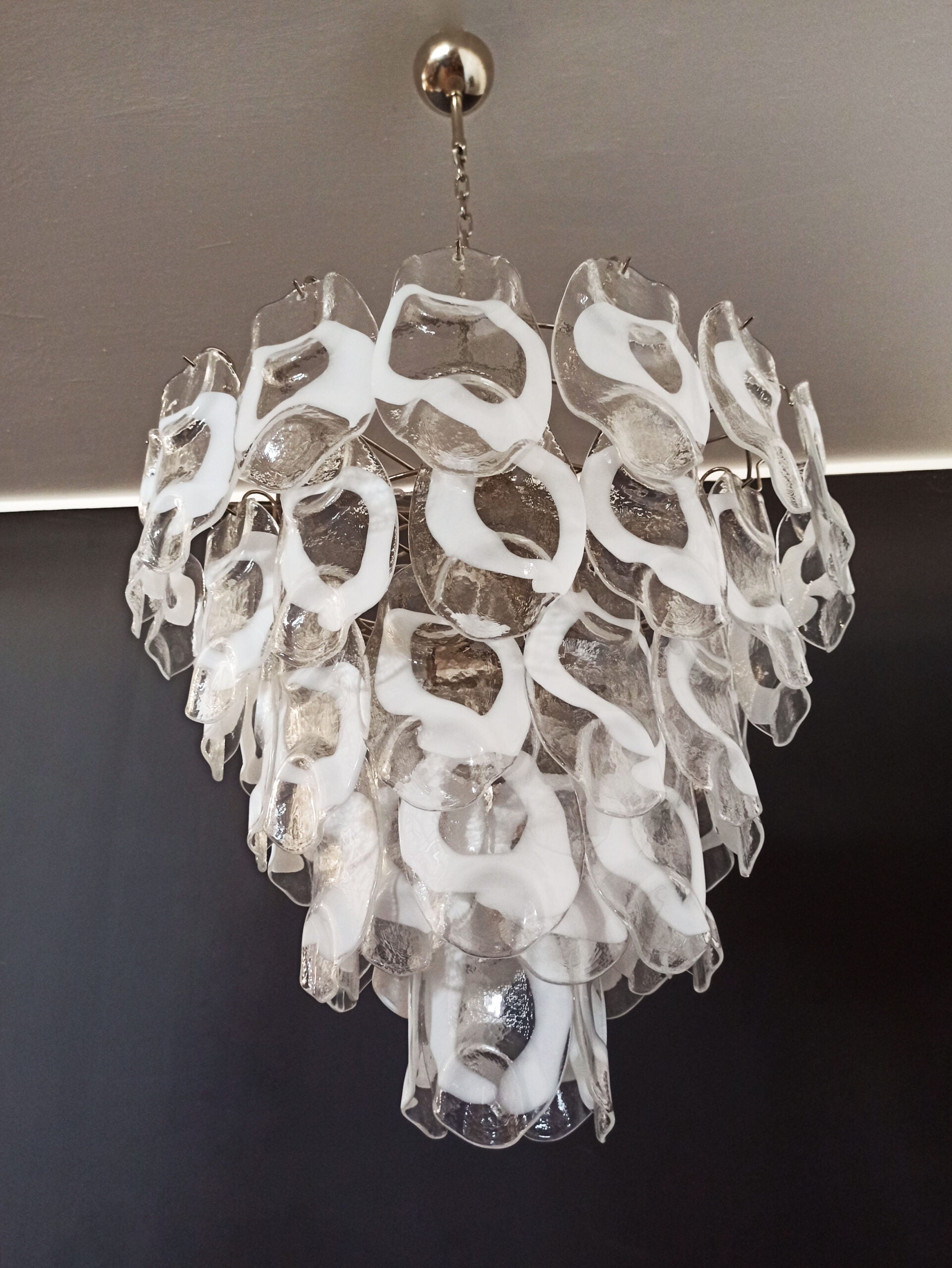 Murano Lysekrone | 57 Klare Hvite Crostoliglass