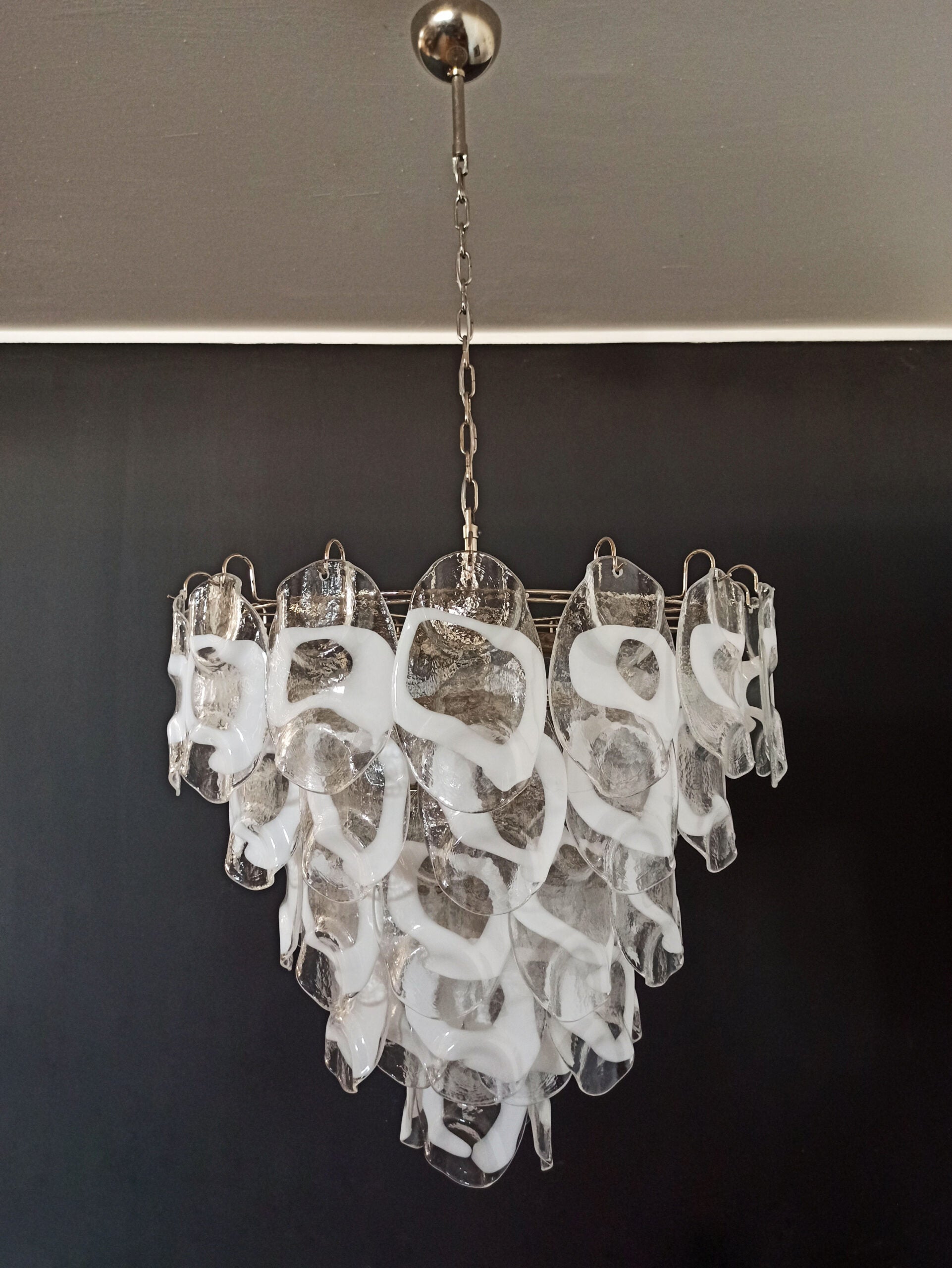 Murano Lysekrone | 57 Klare Hvite Crostoliglass